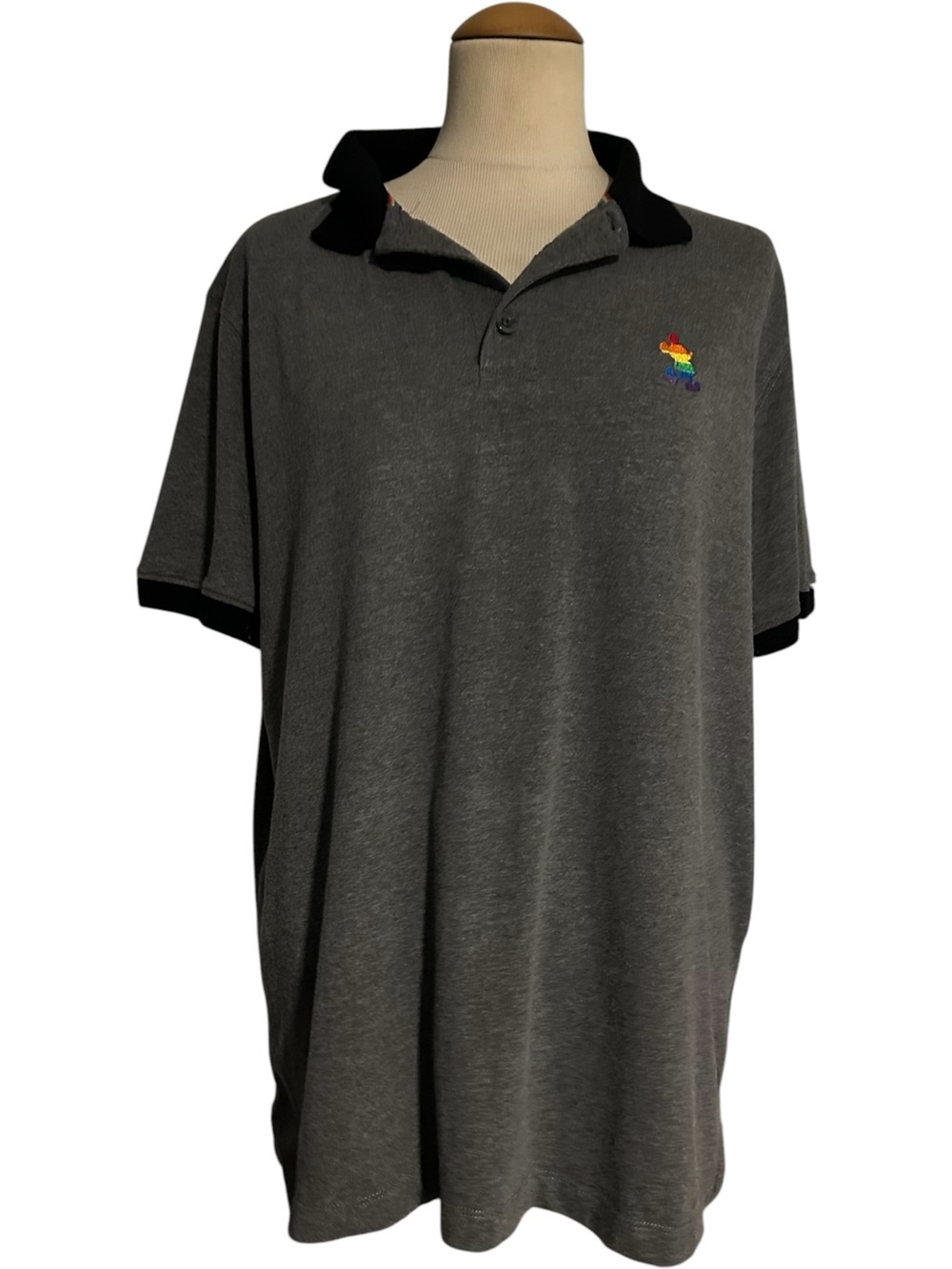 Disney Parks Rainbow Pride Mickey Mouse Polo Shirt Gray Size L
